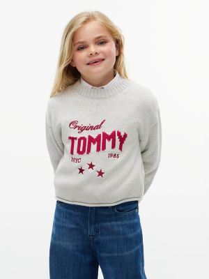 Kids' Tommy Star Logo Sweater, Light Grey Heather