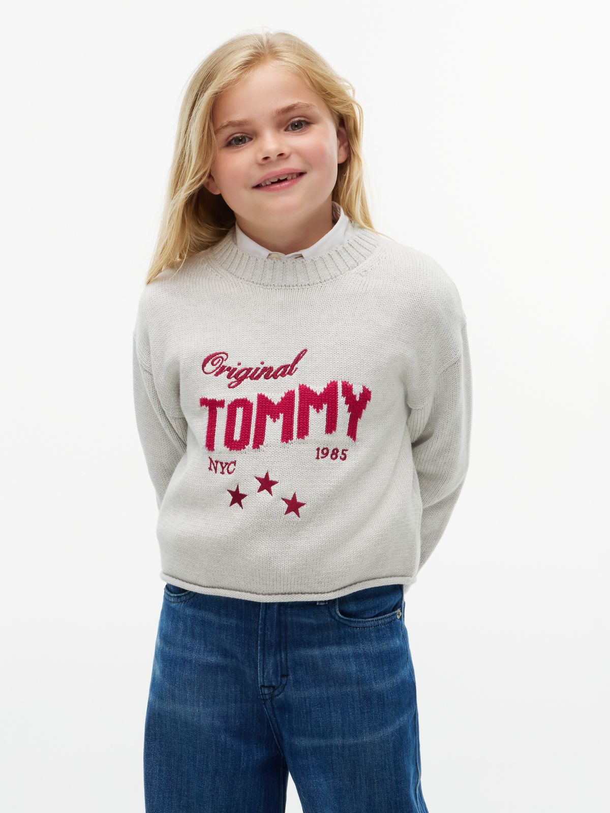 Kids' Tommy Star Logo Sweater — Light Grey Heather