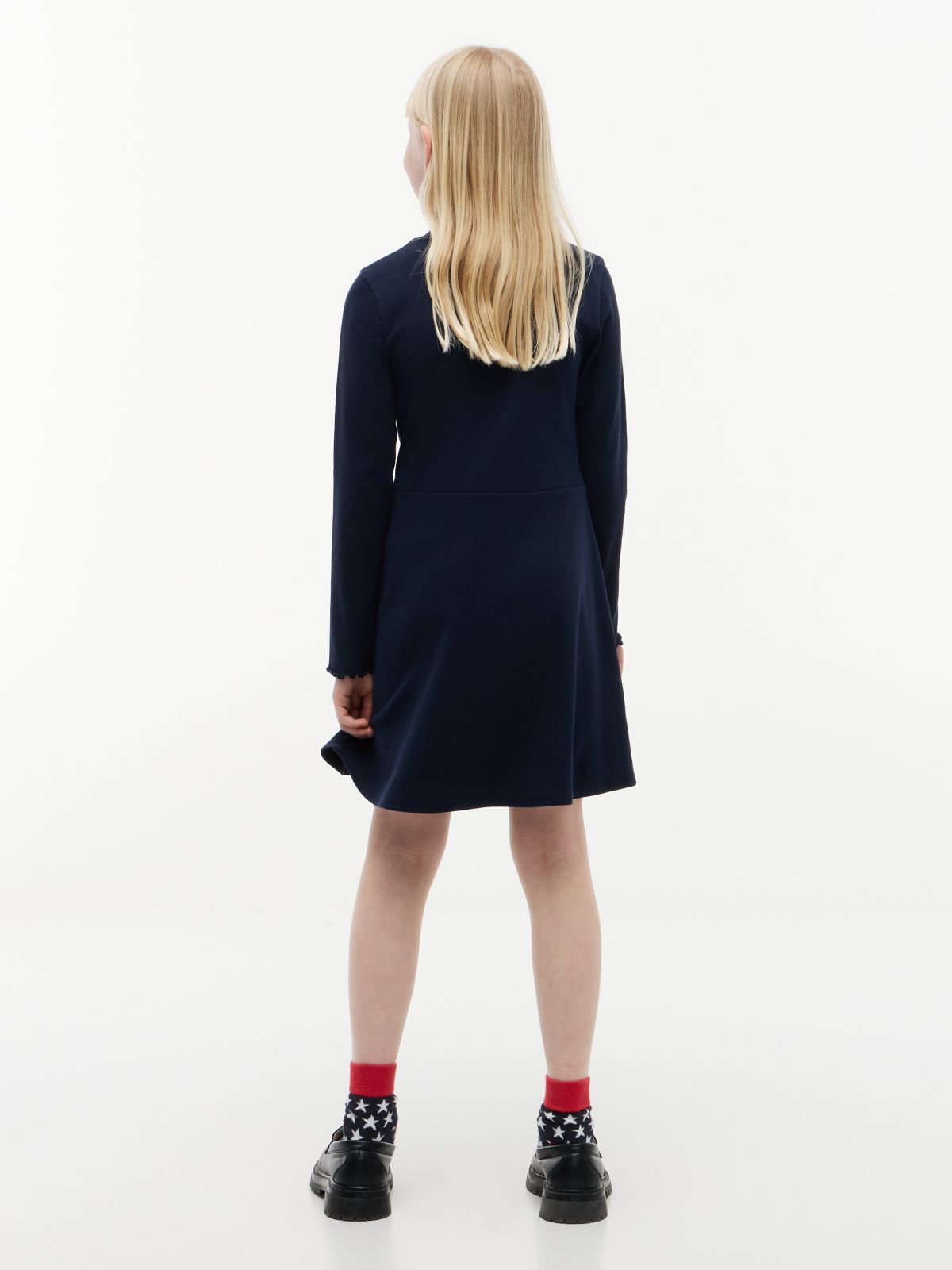 Kids' Stretchy Mockneck Skater Dress — Dark Blue