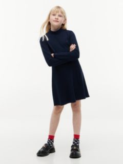Kids' Stretchy Mockneck Skater Dress — Dark Blue 1