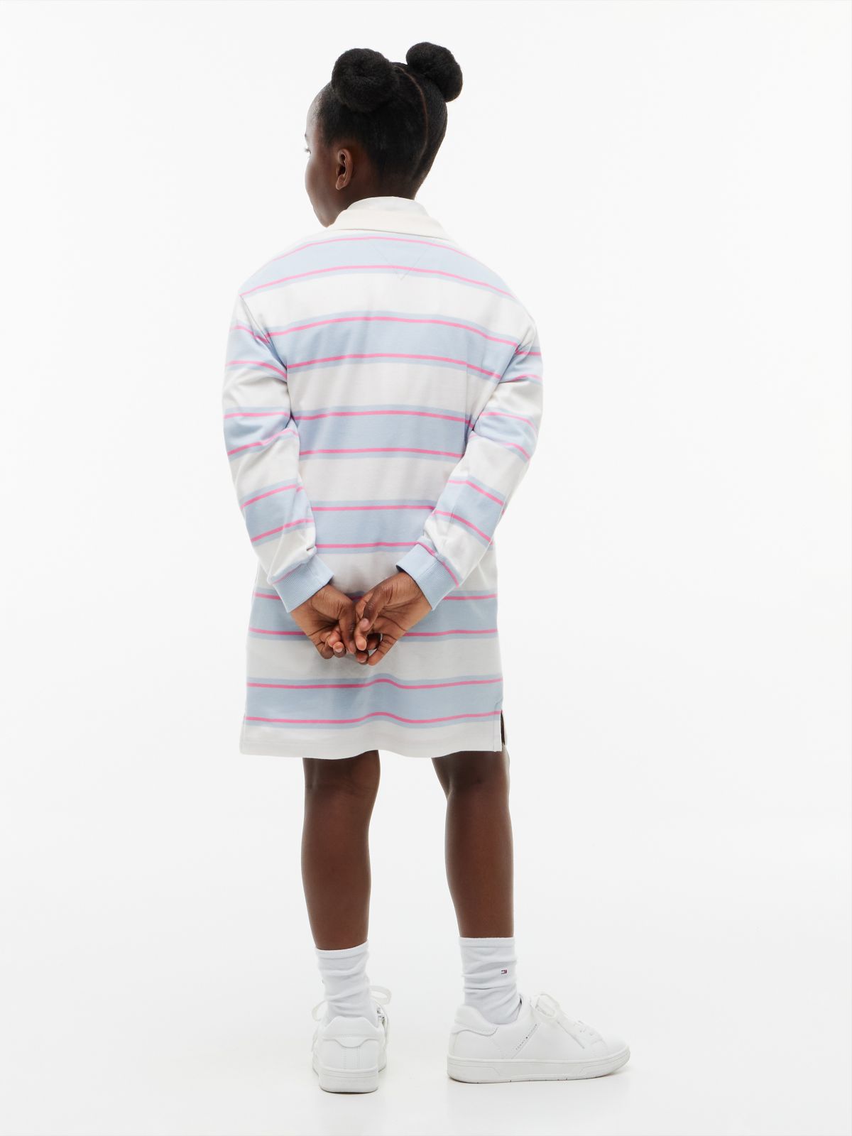 Kids' Monogram Logo Rugby Dress — Sky Blue Stripe