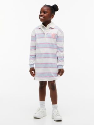 Kids' Monogram Logo Rugby Dress, Sky Blue Stripe