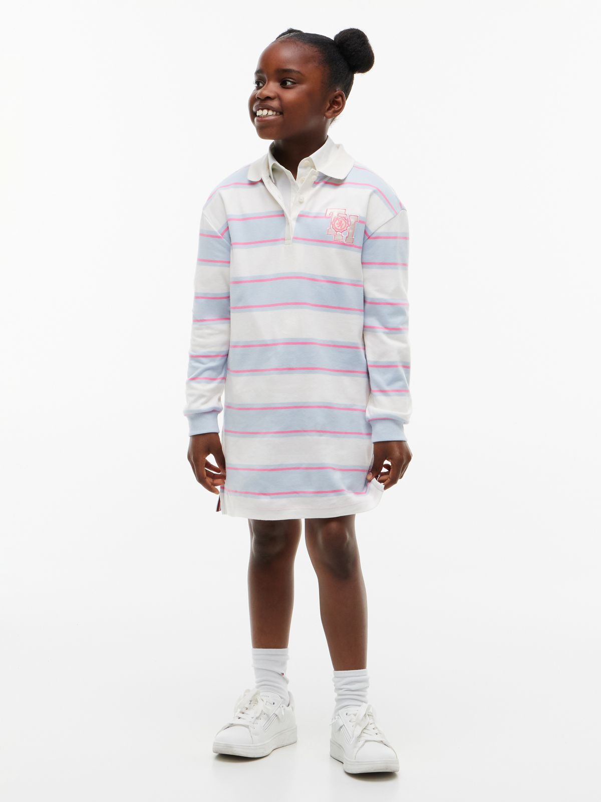Kids' Monogram Logo Rugby Dress — Sky Blue Stripe