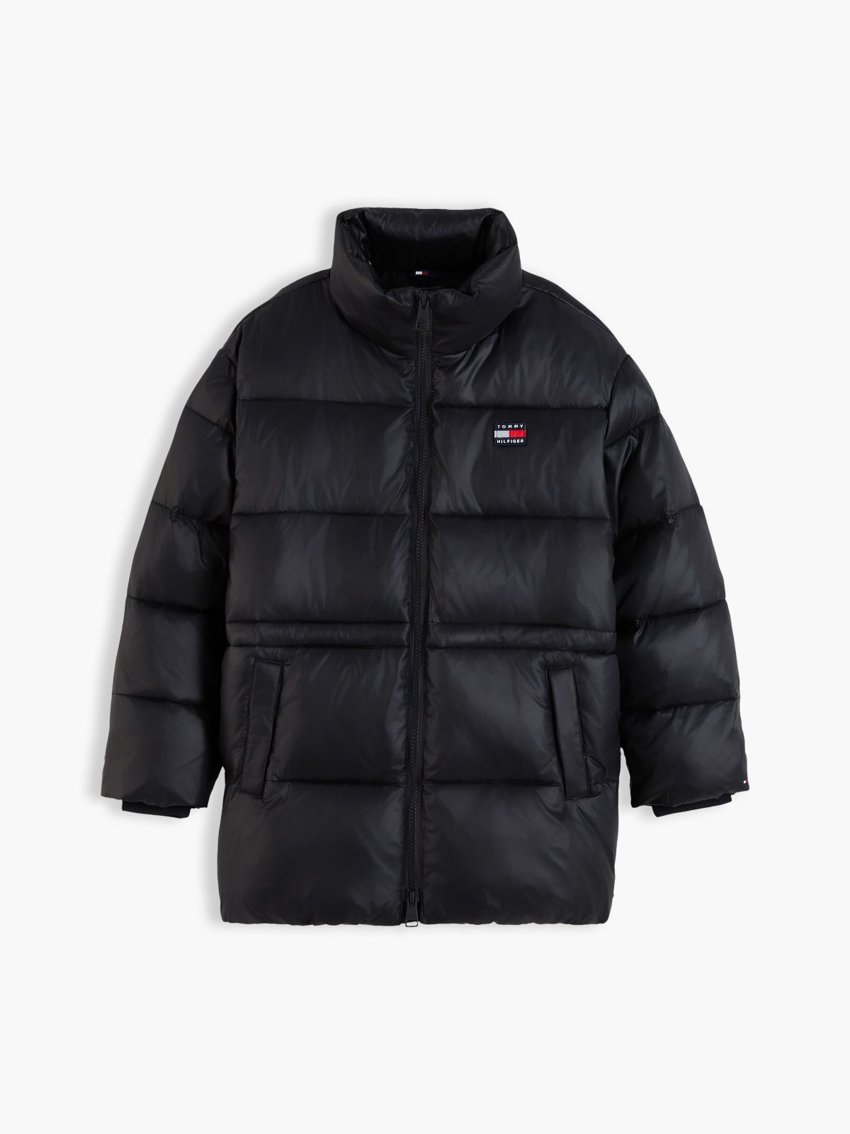 Kids' Shiny Mid-Length Puffer Jacket — Black