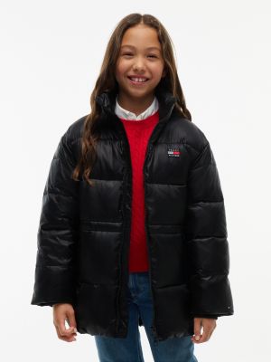 Kids' Shiny Mid-Length Puffer Jacket, Black