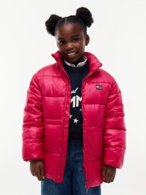 Kids' Shiny Mid-Length Puffer Jacket, Blissful Berry