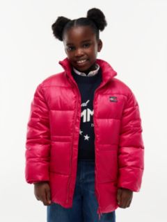 Kids' Shiny Mid-Length Puffer Jacket — Blissful Berry 1