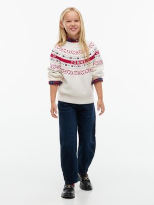 Детский свитер Tommy Hilfiger Intarsia Heart & Flag Logo, цвет: Слоновая кость — фото 2