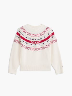Детский свитер Tommy Hilfiger Intarsia Heart & Flag Logo, цвет: Слоновая кость — фото 5
