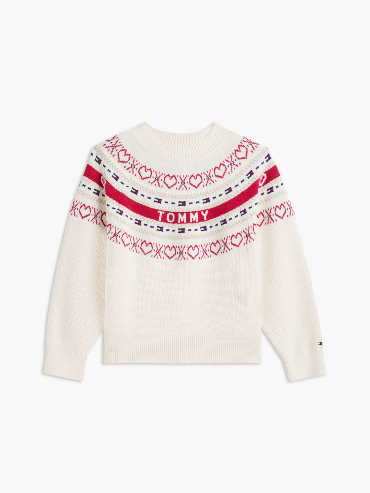 Kids' Intarsia Heart & Flag Logo Sweater — Ivory Petal