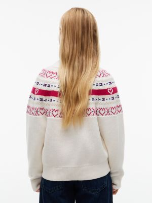 Детский свитер Tommy Hilfiger Intarsia Heart & Flag Logo, цвет: Слоновая кость — фото 4