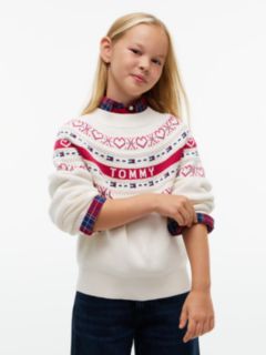 Kids' Intarsia Heart & Flag Logo Sweater — Ivory Petal 1