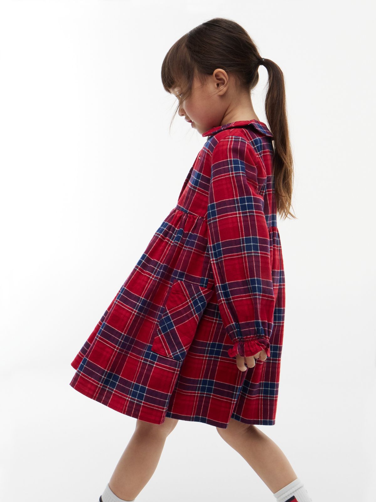 Kids' Plaid Flannel Dress — Medium Red Check