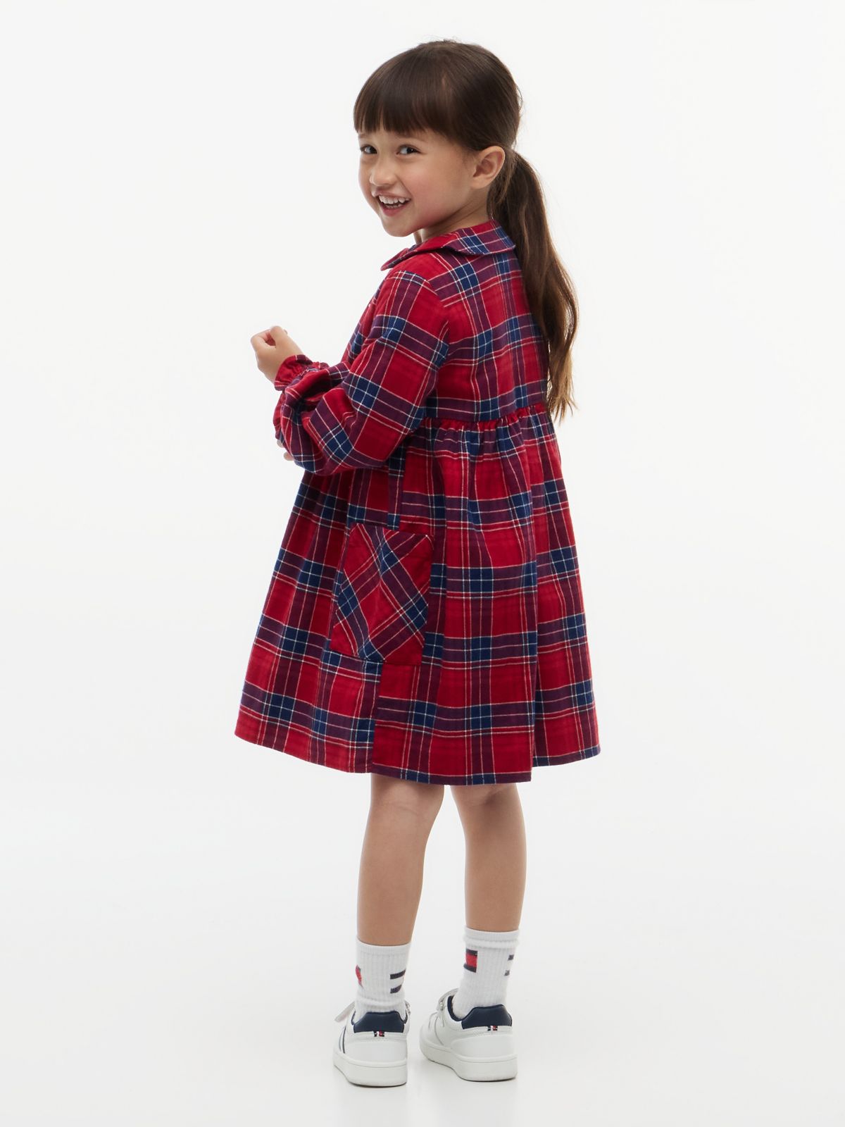 Kids' Plaid Flannel Dress — Medium Red Check