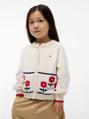 Kids' Floral Motif Cardigan, Ivory