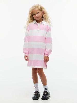 Kids' Striped Rugby Sweatshirt Dress, Pink Stripe