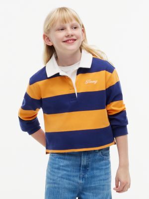 Kids' Striped Rugby Polo, Navy/Yellow Stripe