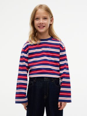 Kids' Striped T-Shirt, Navy/Red Stripe