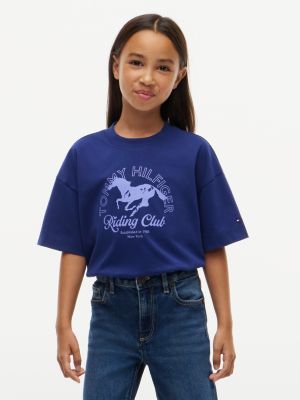 Tommy Hilfiger Girls' Kids' Riding Club Logo T-Shirt - Dark Blue - 7