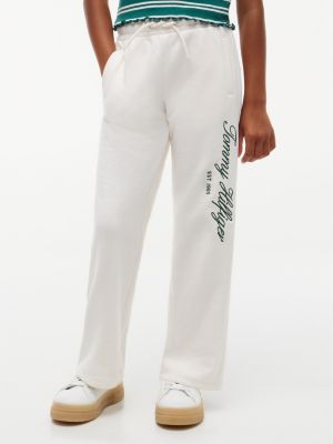 Kids' Hilfiger Logo Wide Leg Sweatpant, White