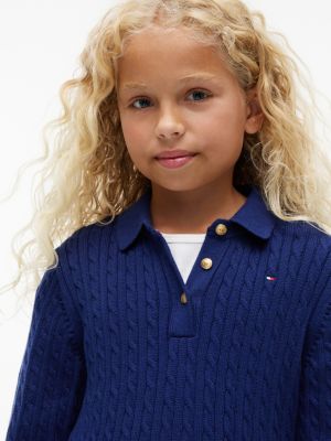 Детское платье Tommy Hilfiger Cable Knit Polo Sweater Dress, цвет: Тёмно-синий — фото 2