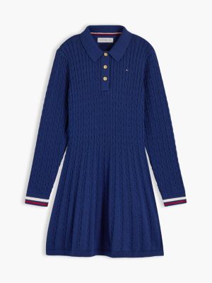 Детское платье Tommy Hilfiger Cable Knit Polo Sweater Dress, цвет: Тёмно-синий — фото 5