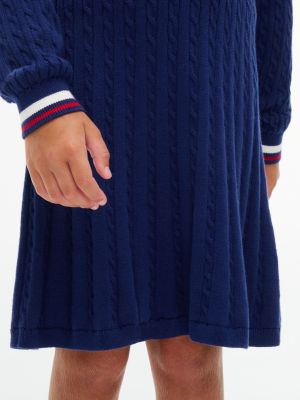Детское платье Tommy Hilfiger Cable Knit Polo Sweater Dress, цвет: Тёмно-синий — фото 3