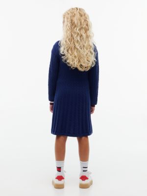 Детское платье Tommy Hilfiger Cable Knit Polo Sweater Dress, цвет: Тёмно-синий — фото 4