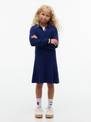 Kids' Cable Knit Polo Sweater Dress, Navy