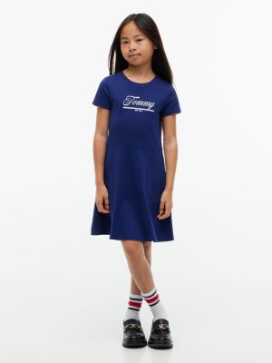 Kids' Tommy Logo Skater Dress, Dark Blue