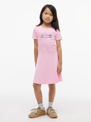 Kids' Tommy Logo Skater Dress, Classic Pink