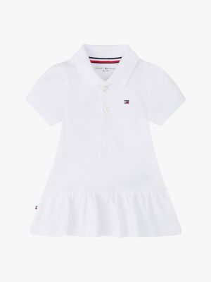 Robe polo en piqué extensible pour bébés, blanche