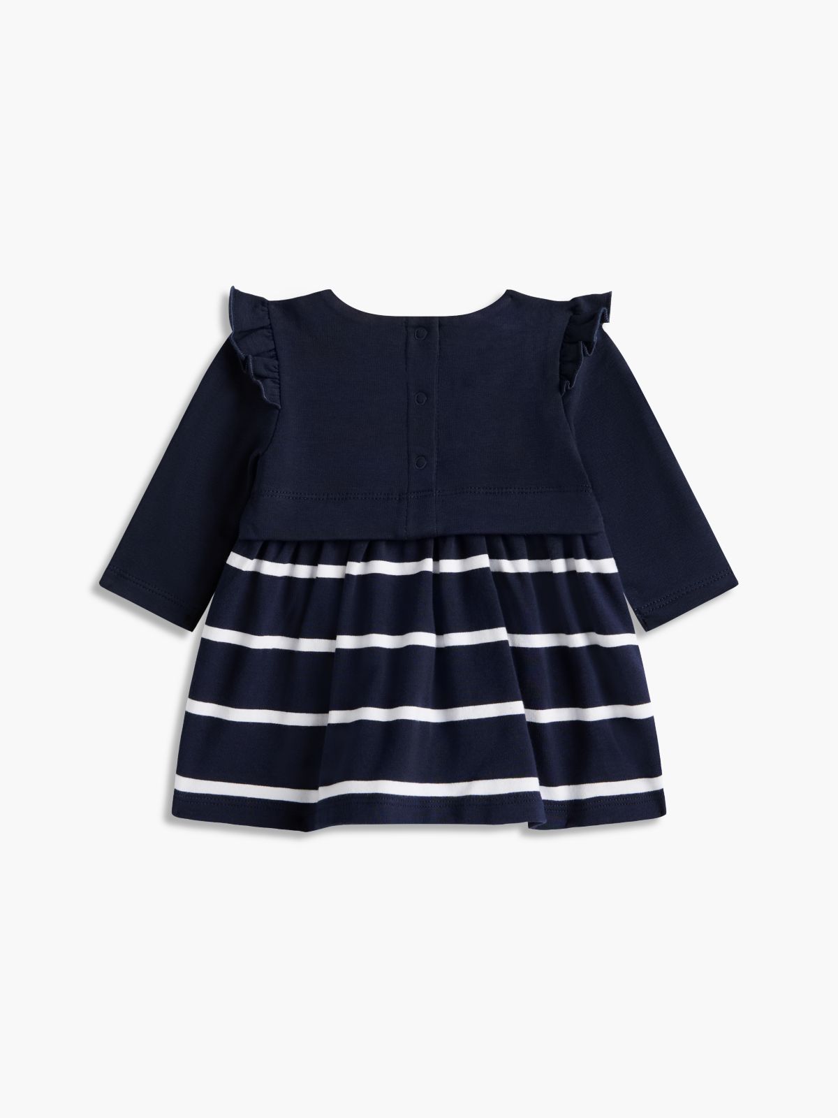 Babies' Striped Flutter Sleeve Dress — Navy Stripe