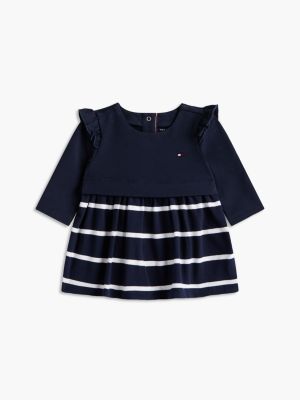 Babies' Striped Flutter Sleeve Dress, Navy Stripe