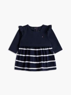 Babies' Striped Flutter Sleeve Dress — Navy Stripe 1