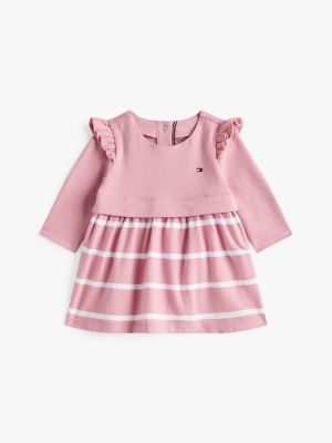 Babies' Stripe Flutter Sleeve Dress, Mystic Pink