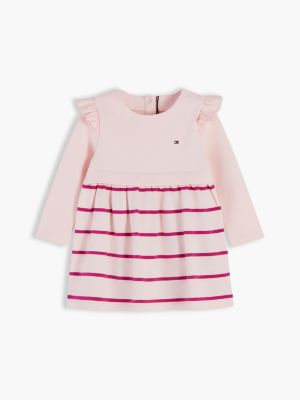 Babies' Striped Flutter Sleeve Dress, Whimsy Pink Stripe