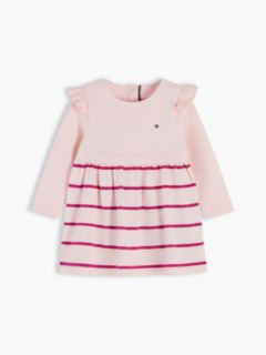 Babies' Striped Flutter Sleeve Dress — Whimsy Pink Stripe 1