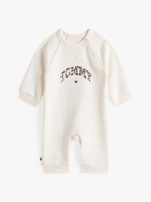 Babies' Leopard Print Logo Coverall, Ivory Silk