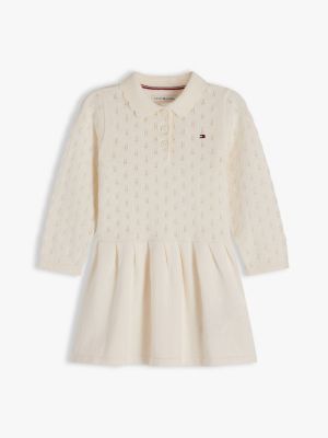 Babies' Pointelle Cable Knit Dress, Ivory Silk