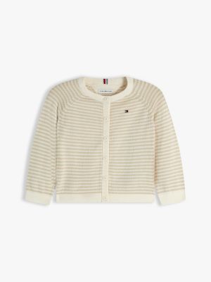 Babies' Striped Cardigan, Ivory Silk