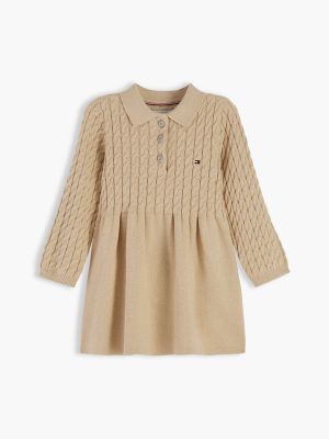 Babies' Cable Knit Sweater Dress, Gentle Gold Heather