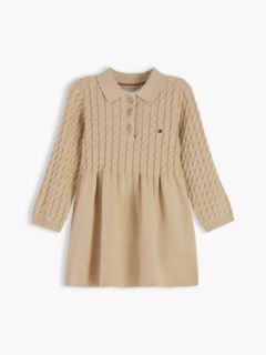 Babies' Cable Knit Sweater Dress — Gentle Gold Heather 1