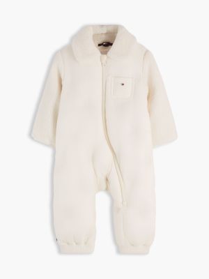 Babies' Mixed Media Fleece Snowsuit, White
