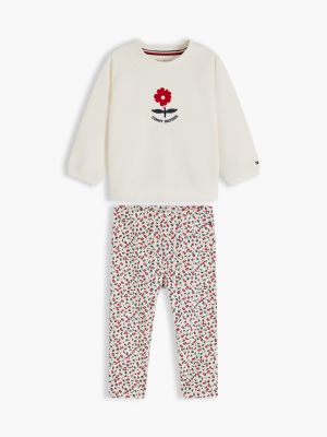 Комплект Tommy Hilfiger Floral Sweatshirt & Legging Set для малышей, цвет: С принтом белый — фото 1