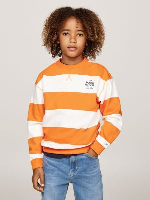 Kids' Rugby Stripe Sweatshirt, Orange Thunder / White