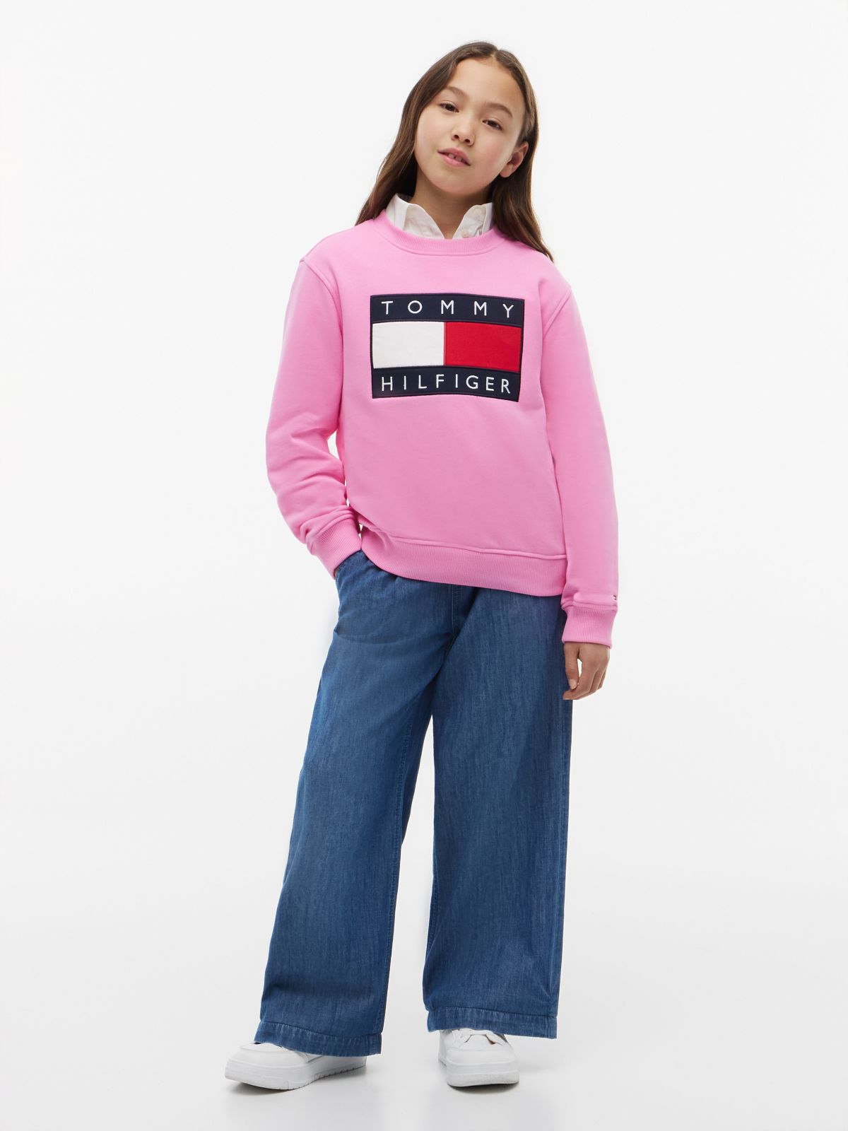 Kids' Flag Badge Sweatshirt — Pink Daisy