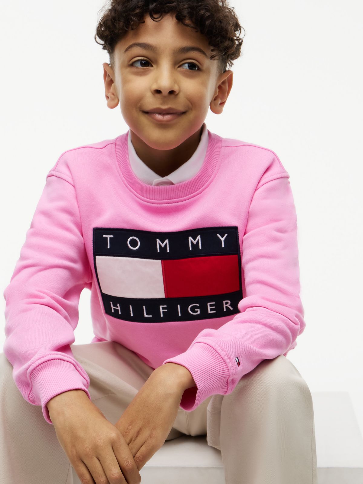 Kids' Flag Badge Sweatshirt — Pink Daisy