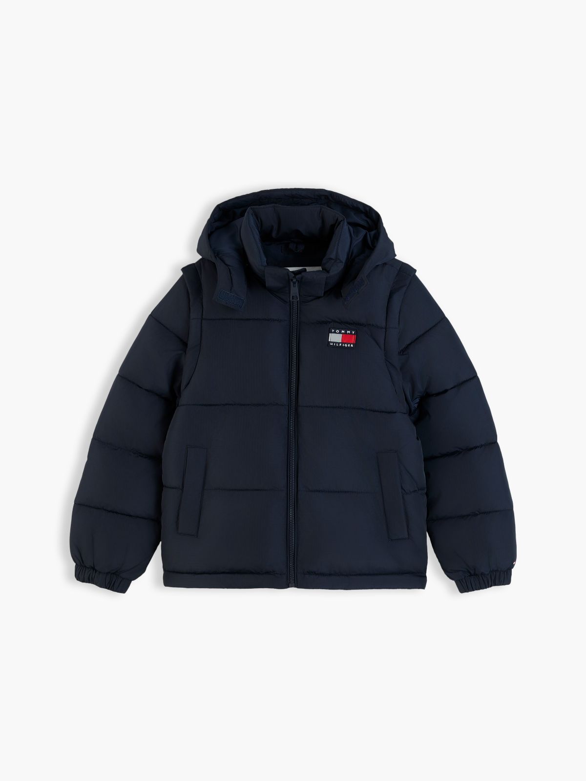 Kids' Classic Badge Logo Hooded Puffer — Dark Blue