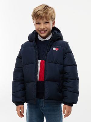 Kids' Classic Badge Logo Hooded Puffer, Dark Blue
